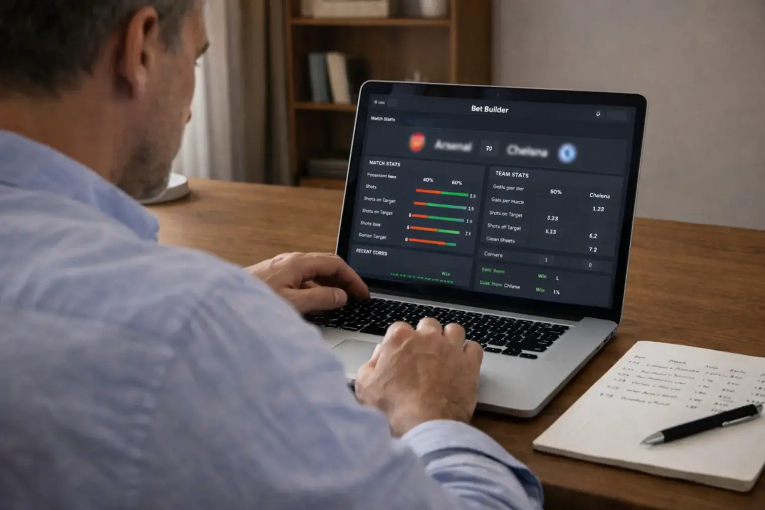 Person analyzing football statistics on a laptop screen