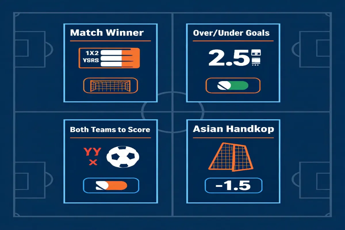 Different Champions League betting market types including match winner, over/under, and both teams to score