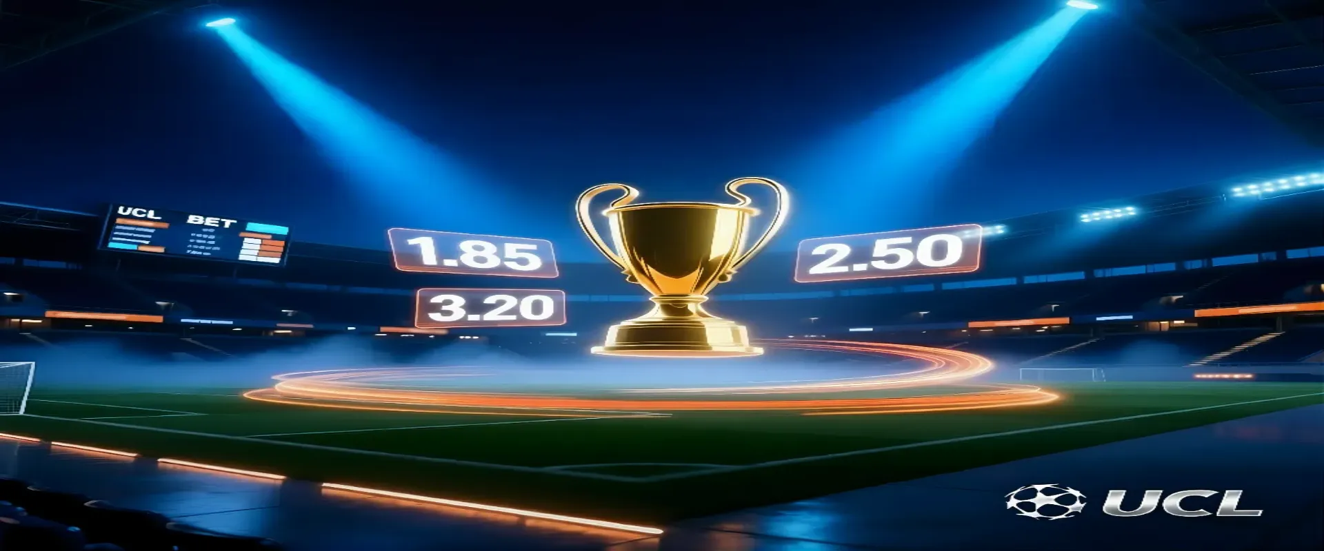 Champions League betting hero image with stadium and betting odds