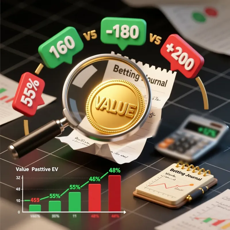 Conceptual illustration showing value betting strategy with odds comparison and betting journal methodology