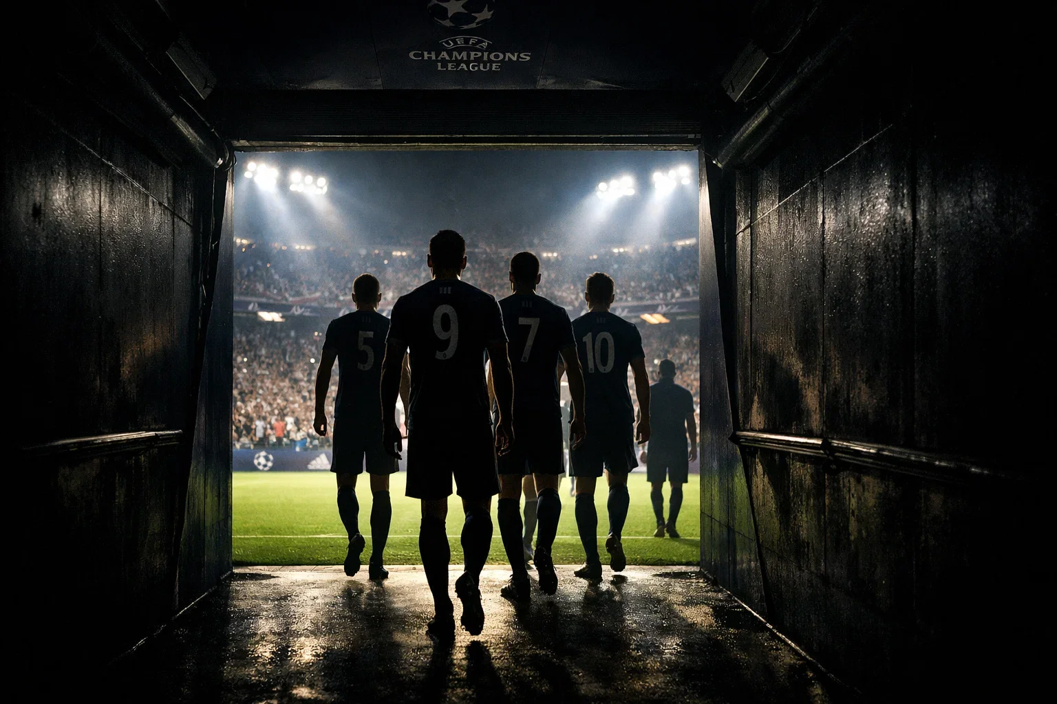 Football team walking onto the pitch for a Champions League semi-final match