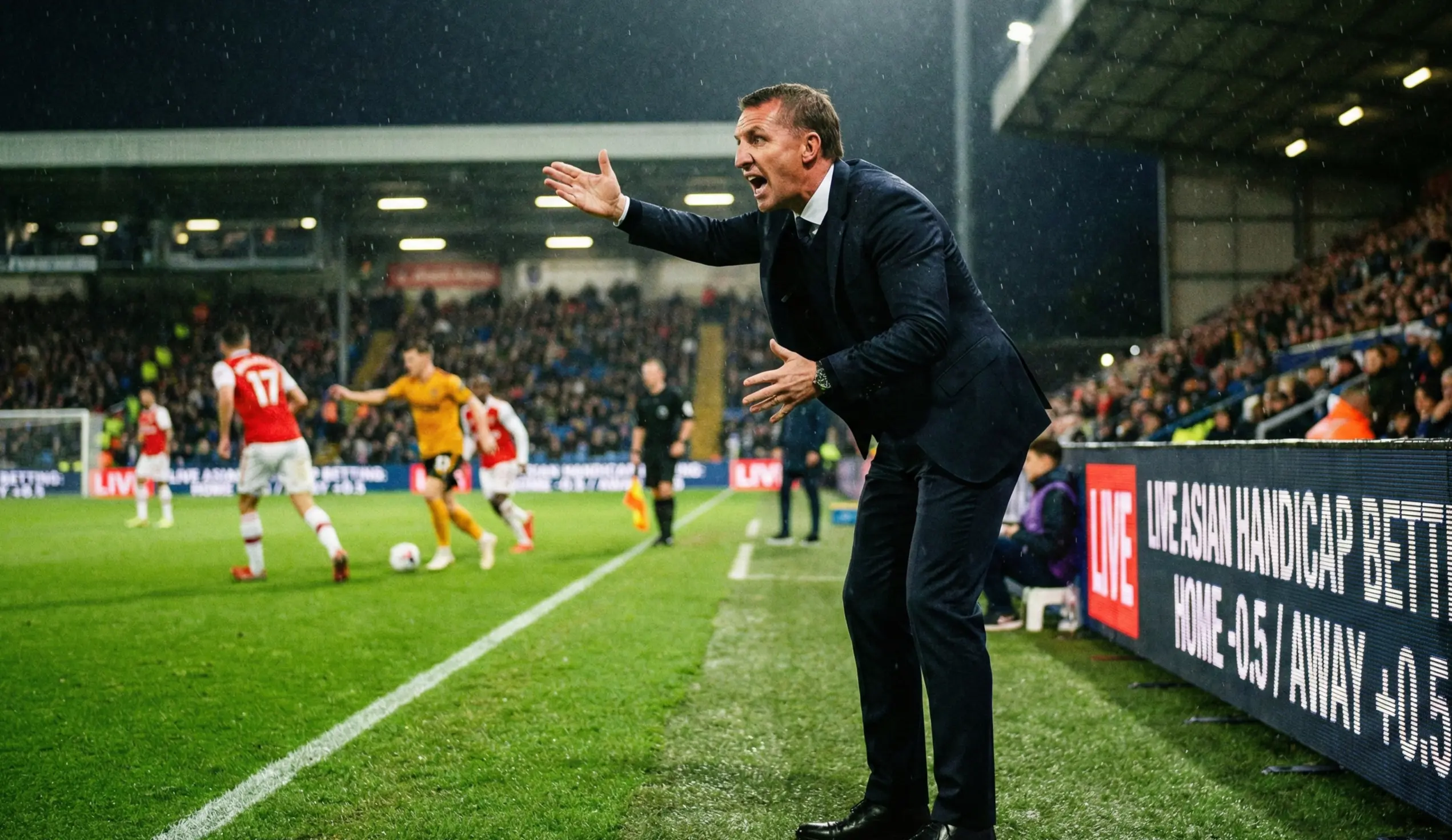 Football manager giving tactical instructions from the sideline during a match