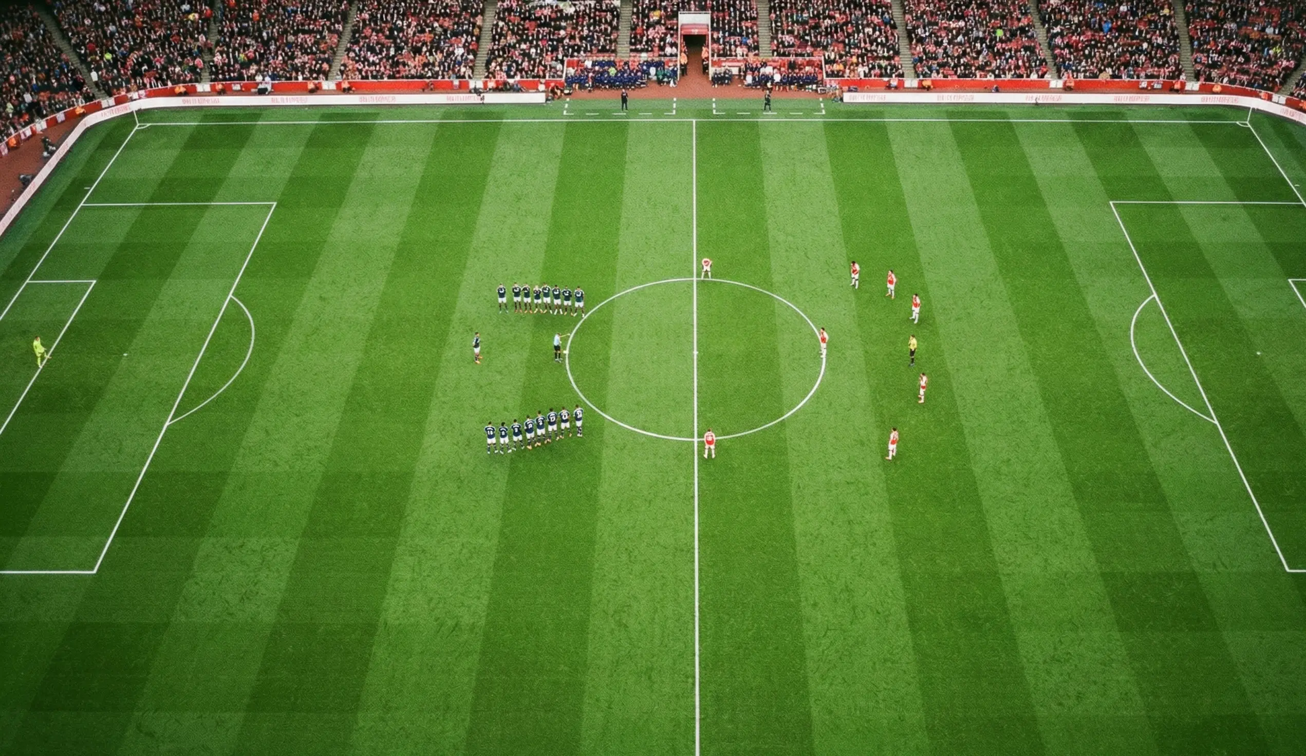 Football match showing two teams in a tactical battle with players positioned defensively