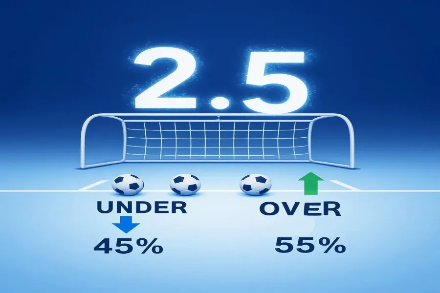 Over under betting markets visualization showing goal totals with 2.5 line threshold and probability distributions for Champions League matches