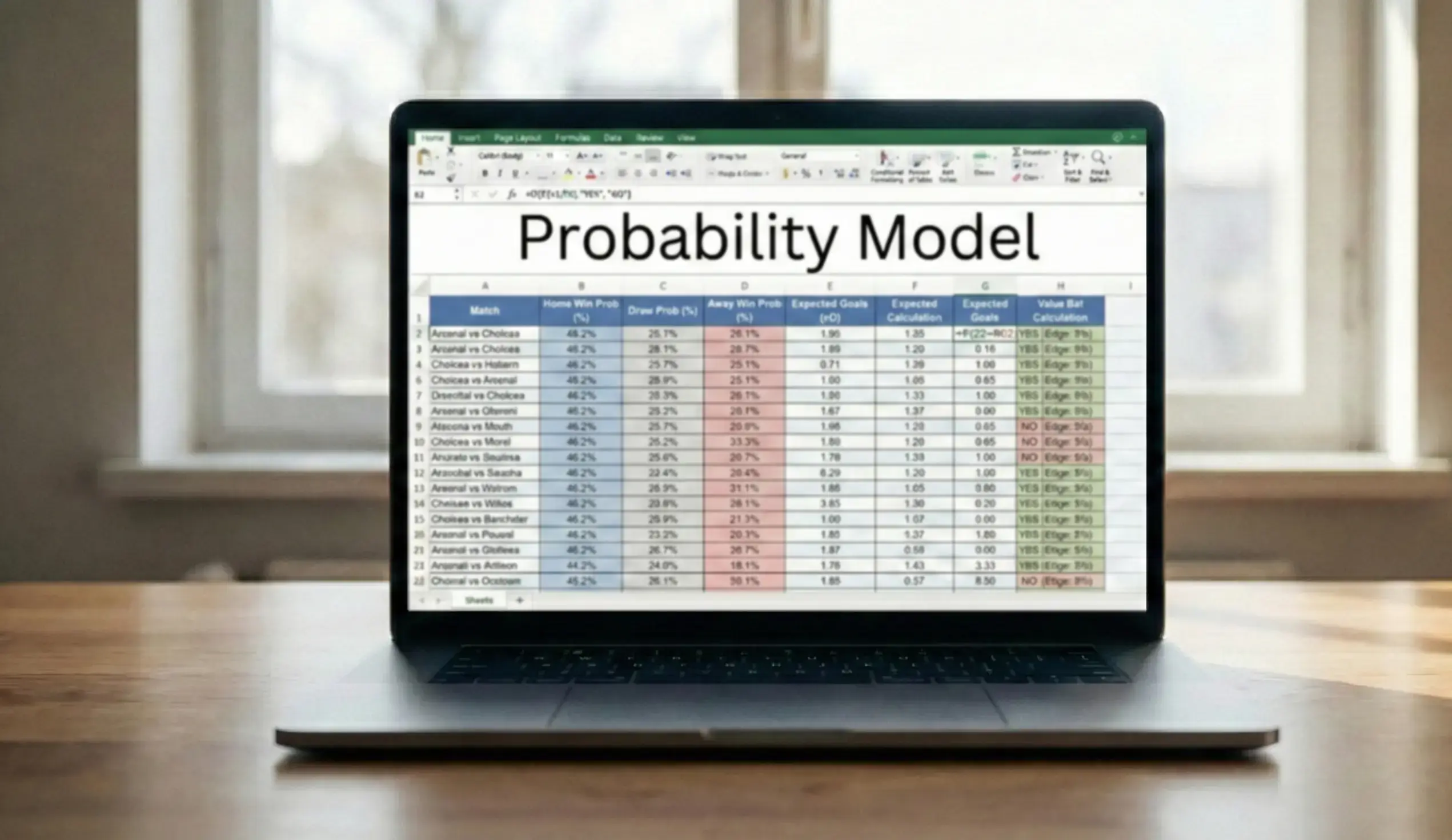 Spreadsheet showing statistical data and probability calculations