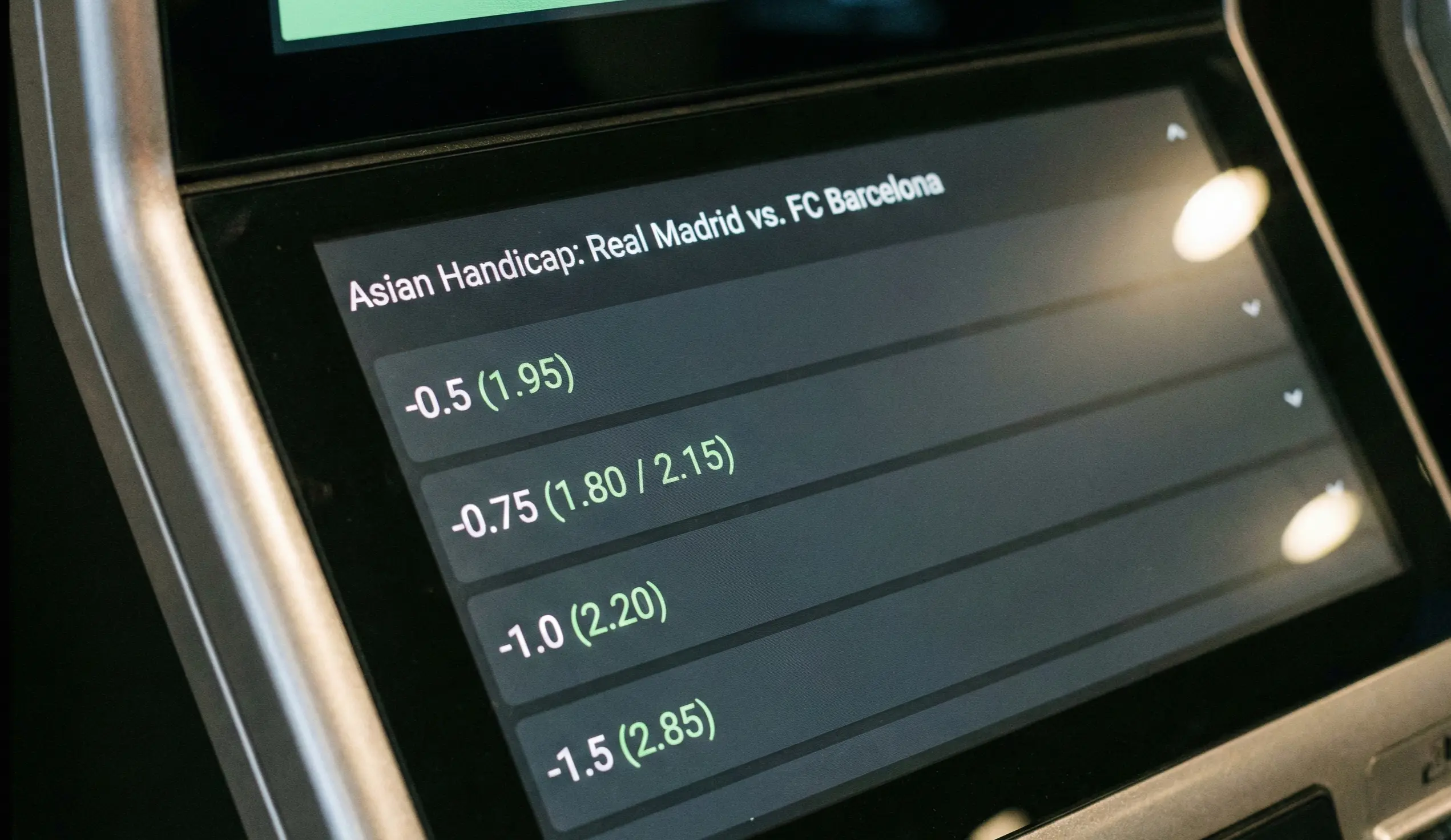 Sportsbook display showing Asian handicap betting options with various line values