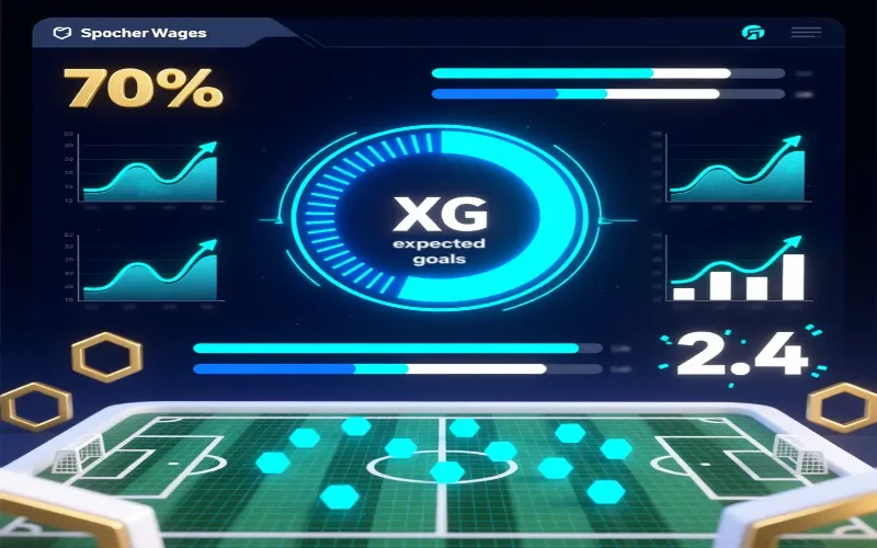Modern analytics dashboard showing xG statistics, performance metrics, and predictive indicators for Champions League betting