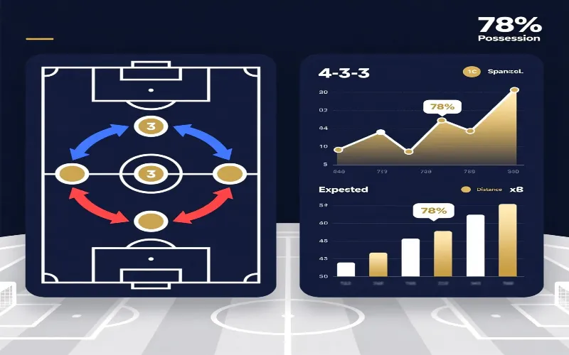 Tactical football analysis with formation diagrams and statistical performance metrics for Champions League betting